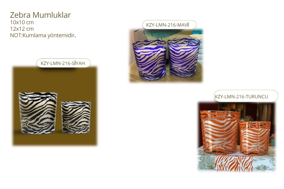 ZEBRA DESENLI CAM MUMLUK - SİYAH - 10X10  CM / 12X12 CM