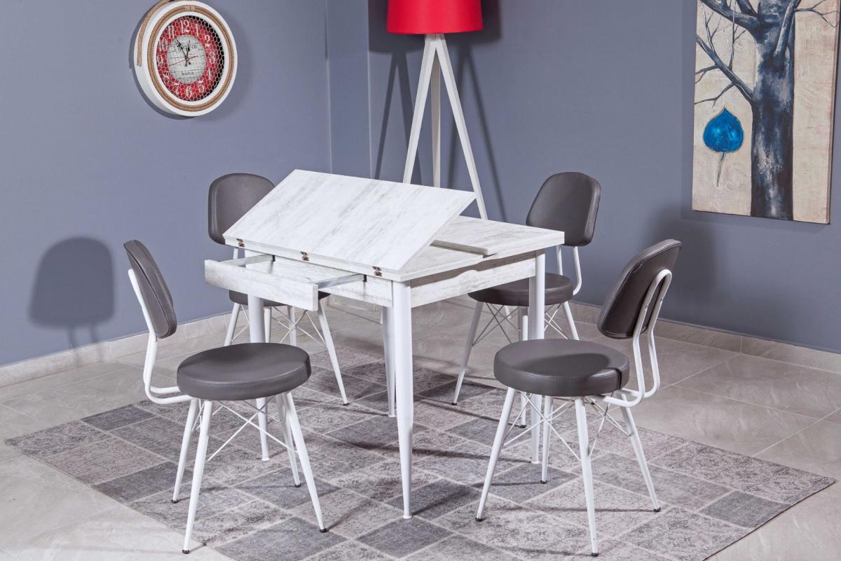 KARE KARTAL MASA, BEYAZ, 80x70