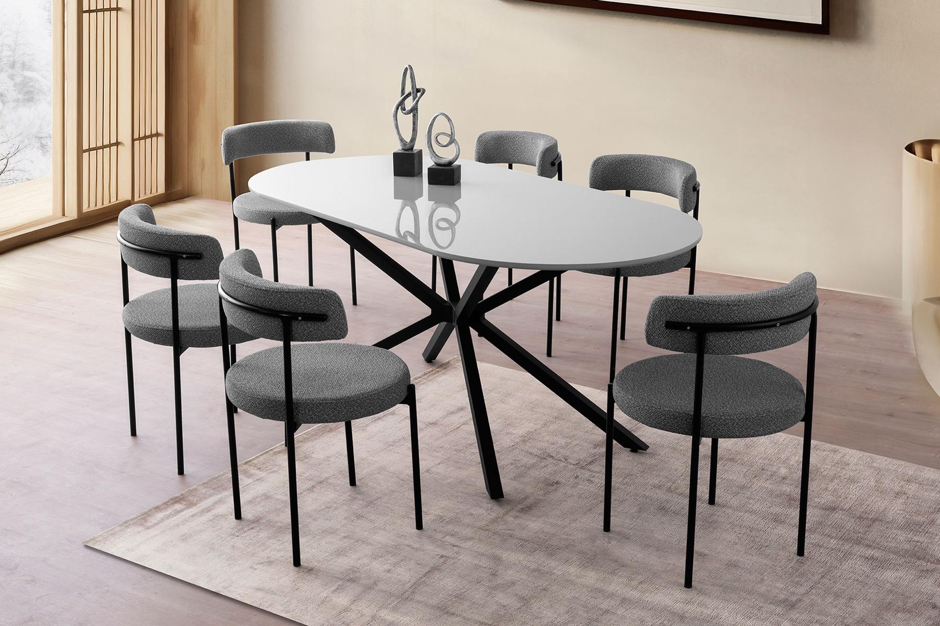 LİRONA MASA, ROLLS METAL SANDALYE, SİS GRİ, 180X90