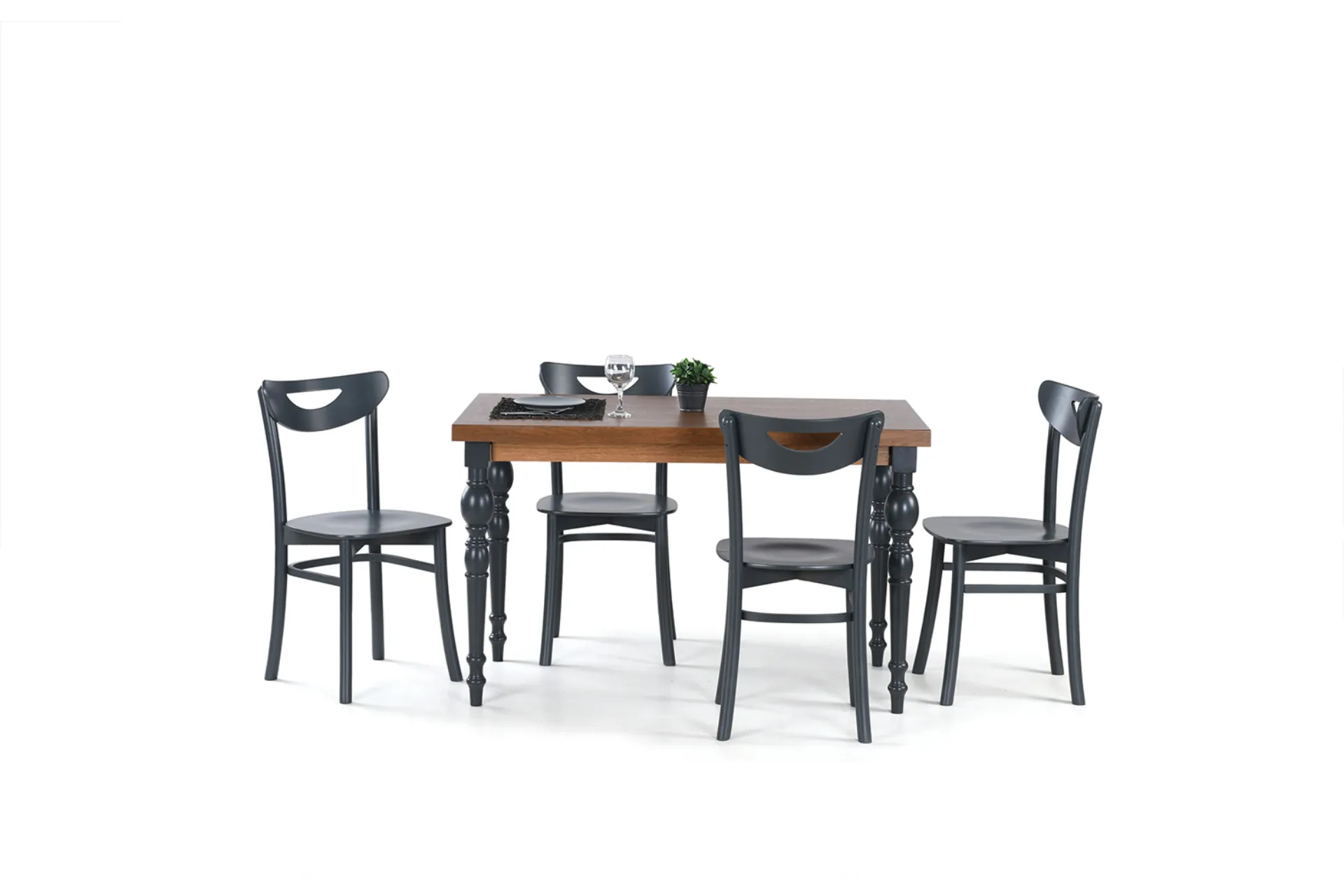 DAMLA MASA, ALMAN SANDALYE, CEVİZ ANTRASİT, 125x80