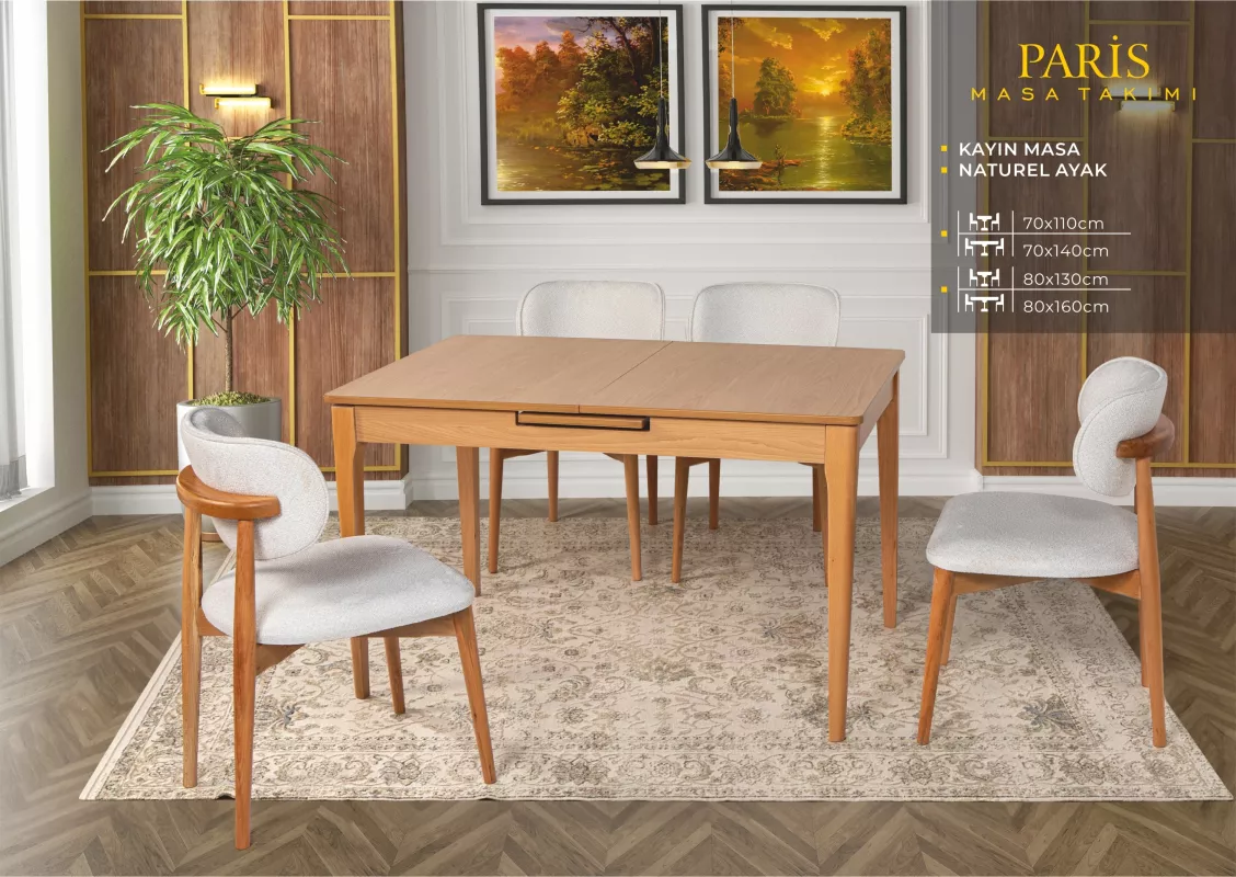 PARİS MASA, UMAY SANDALYE, KAYIN, NATURAL