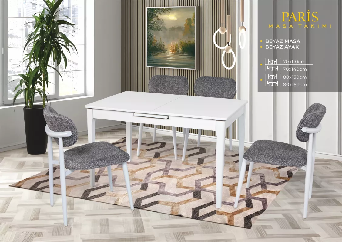 PARİS MASA, UMAY METAL SANDALYE, BEYAZ, BEYAZ