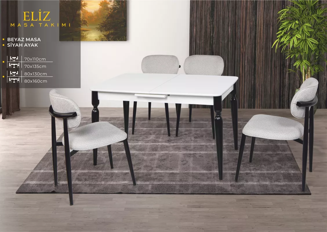ELİZ MASA, UMAY METAL SANDALYE, BEYAZ, SİYAH