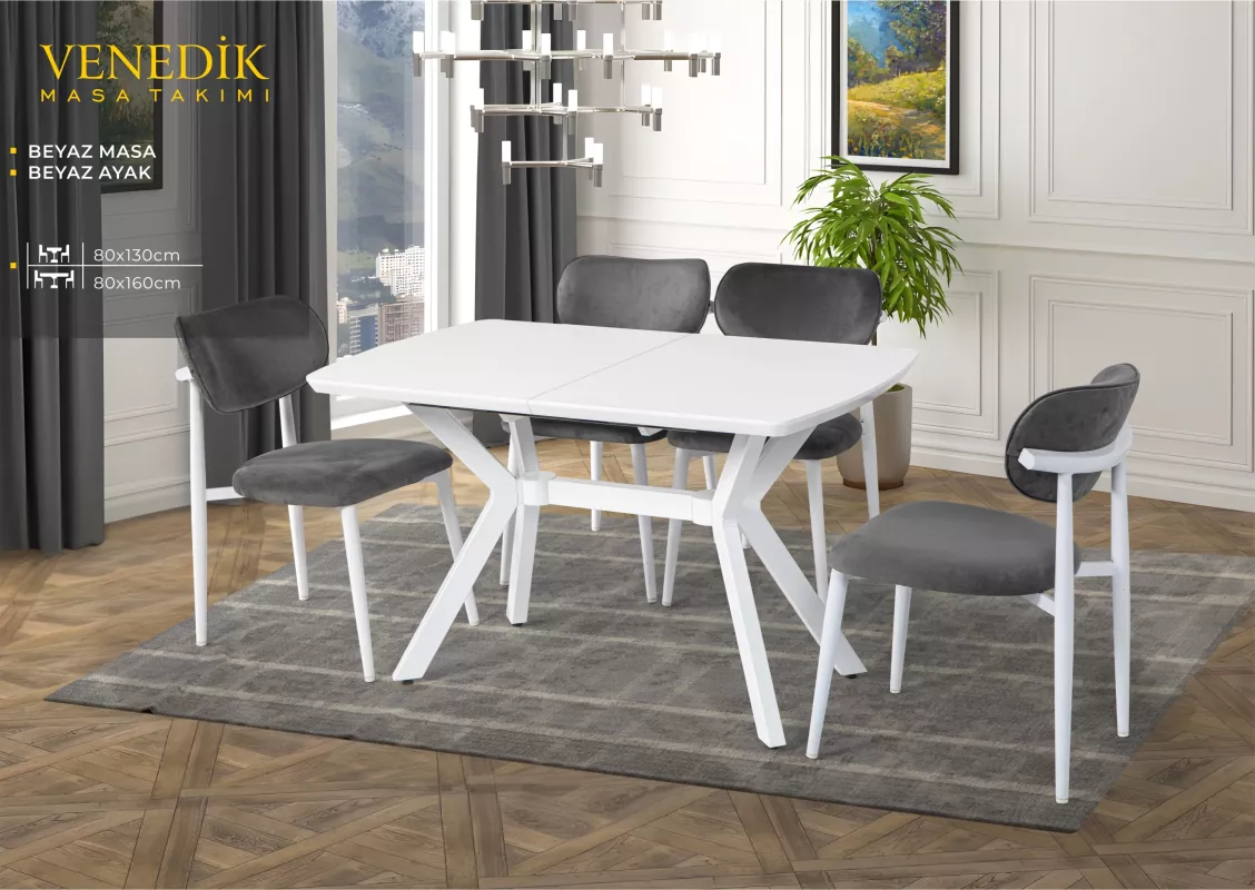 VENEDİK MASA, UMAY METAL SANDALYE, BEYAZ, BEYAZ