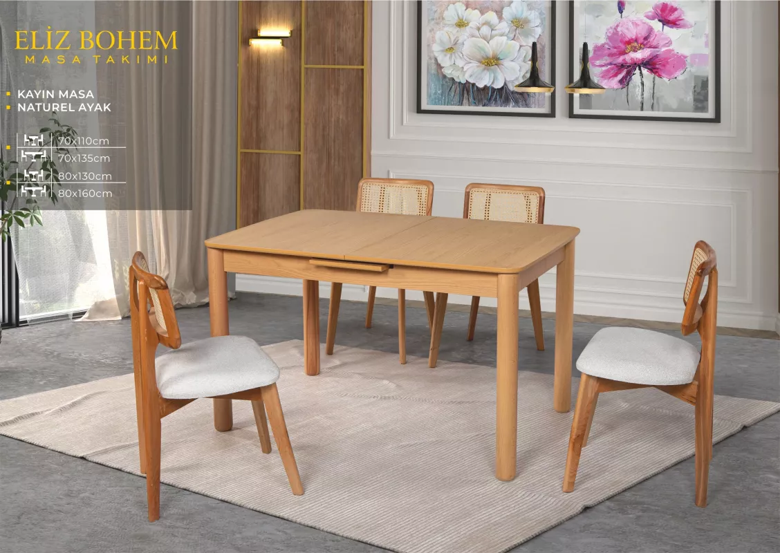 ELİZ BOHEM MASA, ZİON SANDALYE, KAYIN, NATURAL