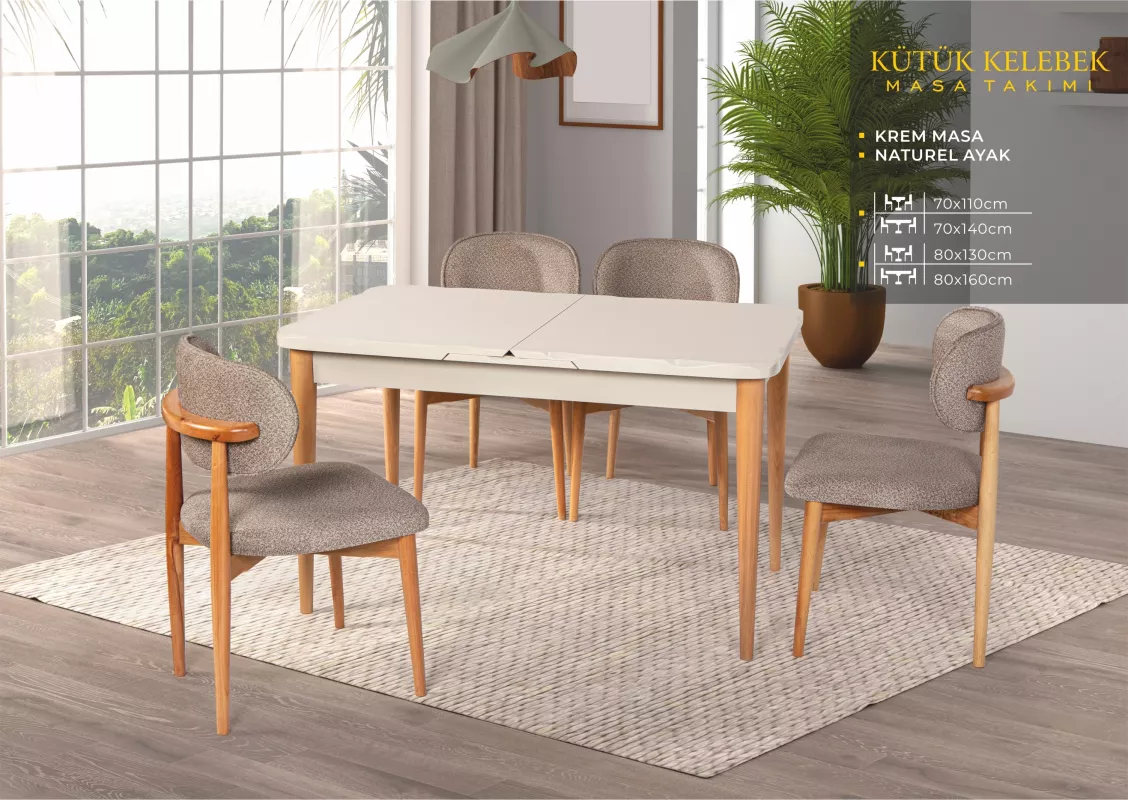 KÜTÜK KELEBEK MASA, UMAY SANDALYE, KREM, NATURAL
