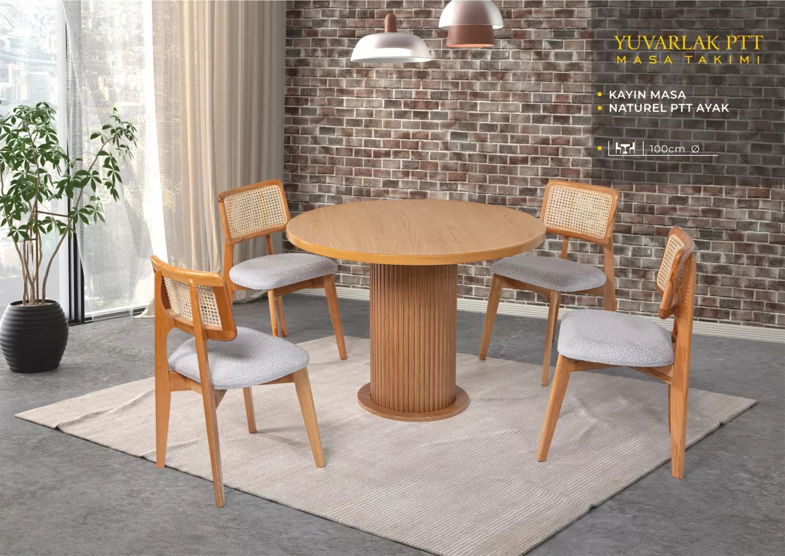 YUVARLAK PTT MASA, ZİON SANDALYE, KAYIN, NATURAL