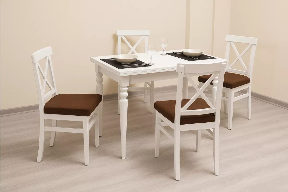 SANDOR MASA, ÇAPRAZ DÖŞEMELİ SANDALYE, BEYAZ KAHVE, 110x70