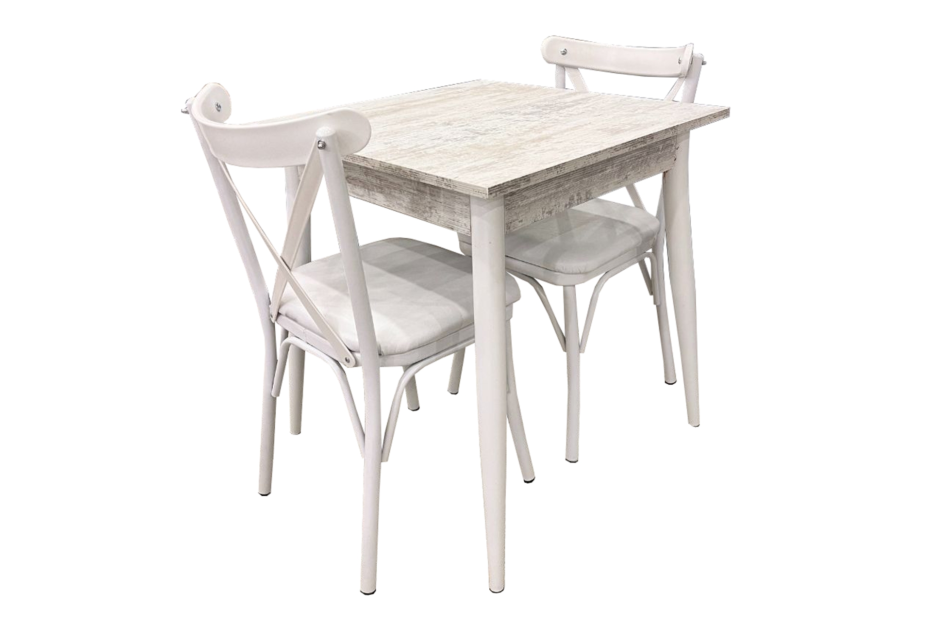 MENDEL MASA VE BAHAR ÇAPRAZ SANDALYE TAKIMI, KRİSTAL, 70X70
