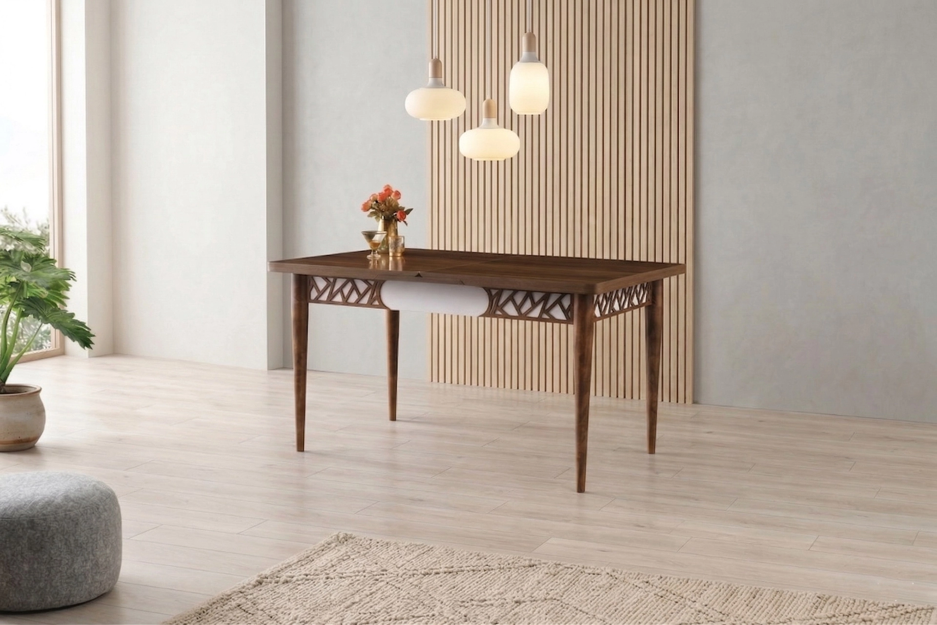 ARMİN MASA VE CANNES SANDALYE TAKIMI, KREM CEVİZ, 130X80