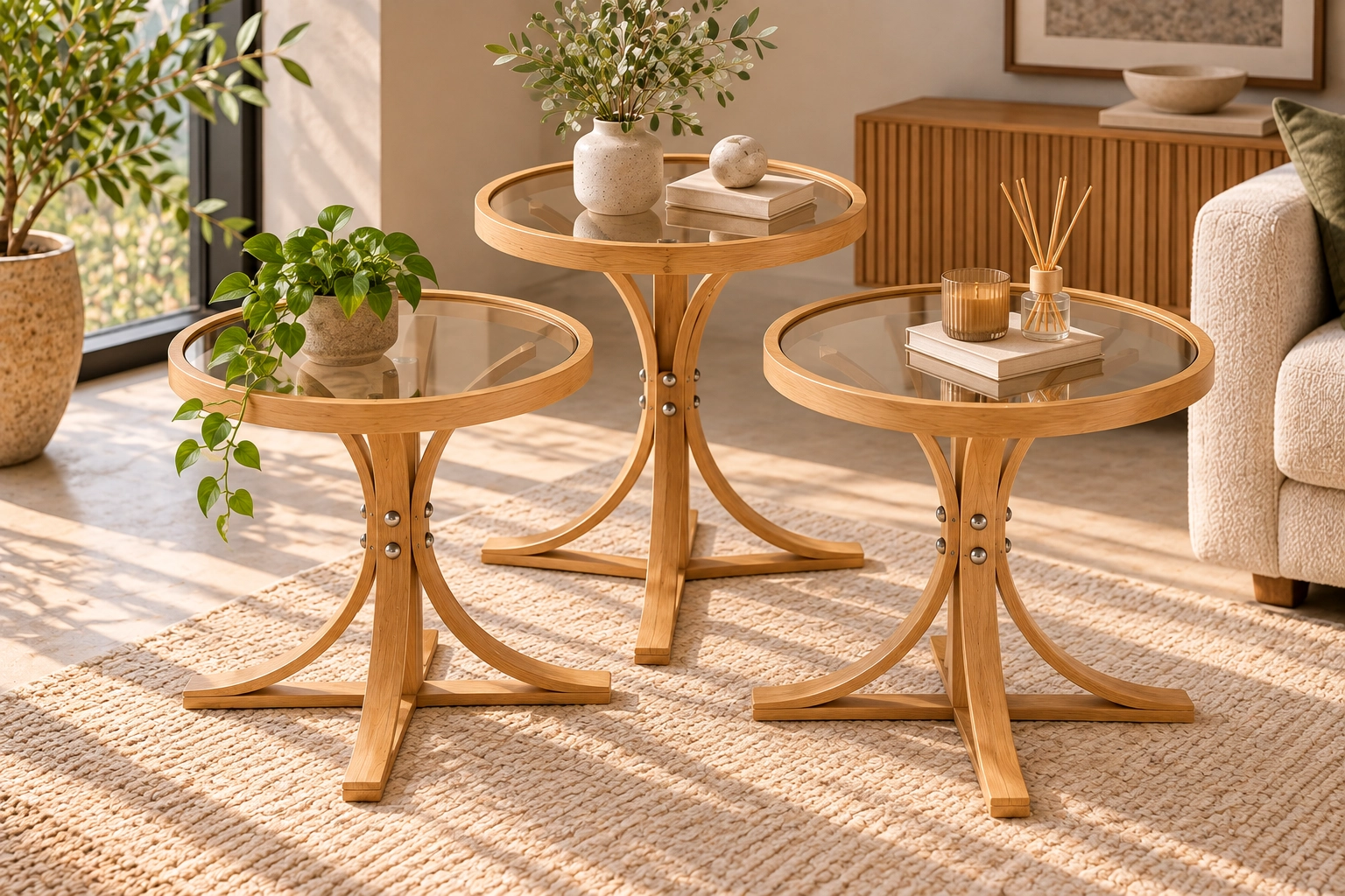LAZİO 3’LÜ ZİGON SEHPA CAMLI