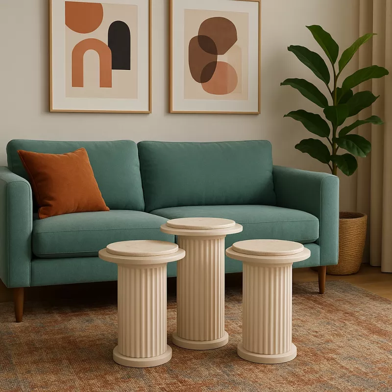 BOHEM ECE ZİGON SEHPA, EKRU-TRAVERTEN