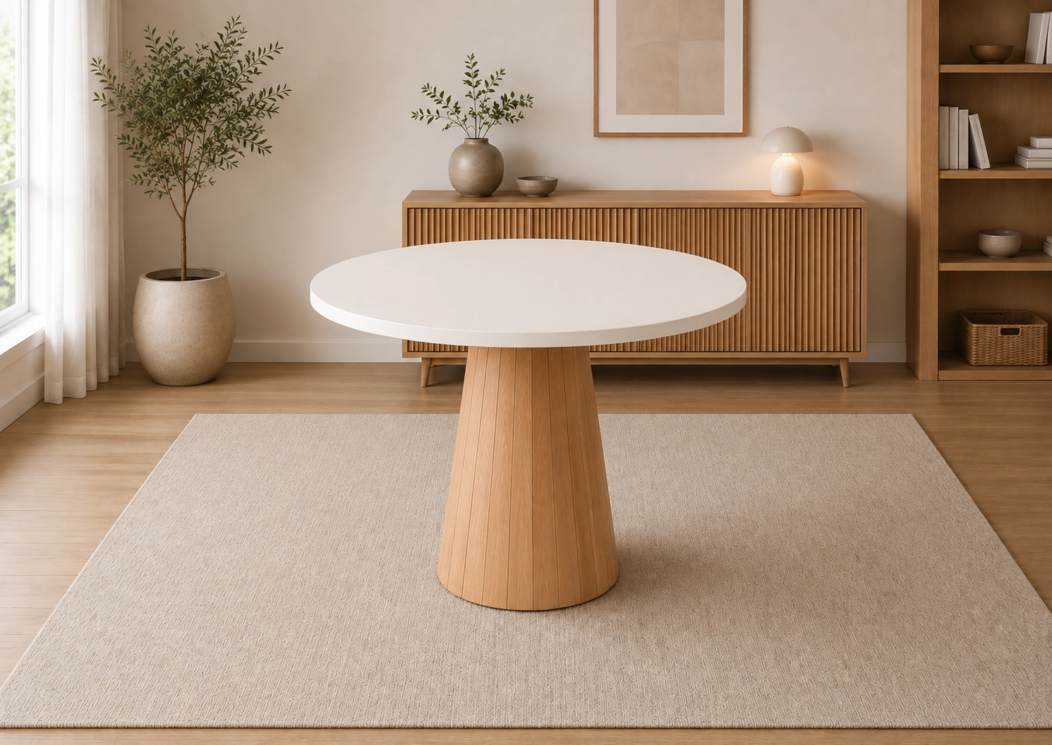 YUVARLAK FIÇI MASA, ZİON SANDALYE, EKRU, NATURAL