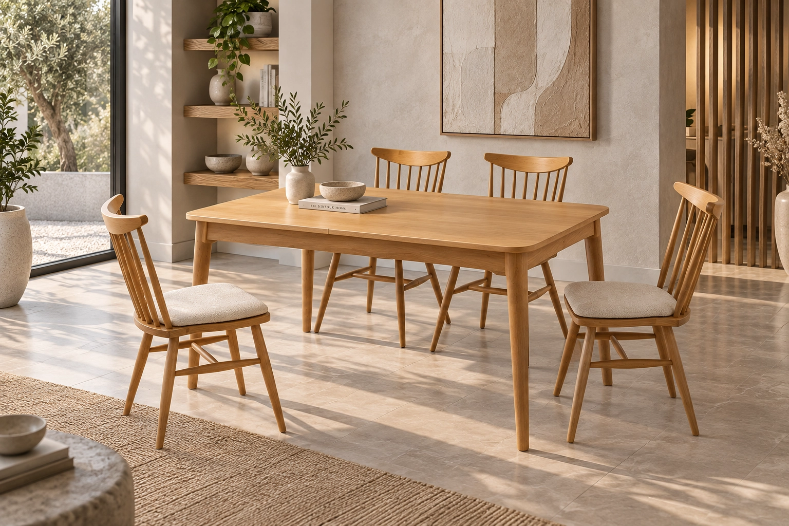 FİNİKE MASA, KIRLANGIÇ SANDALYE, NATURAL, 140x90
