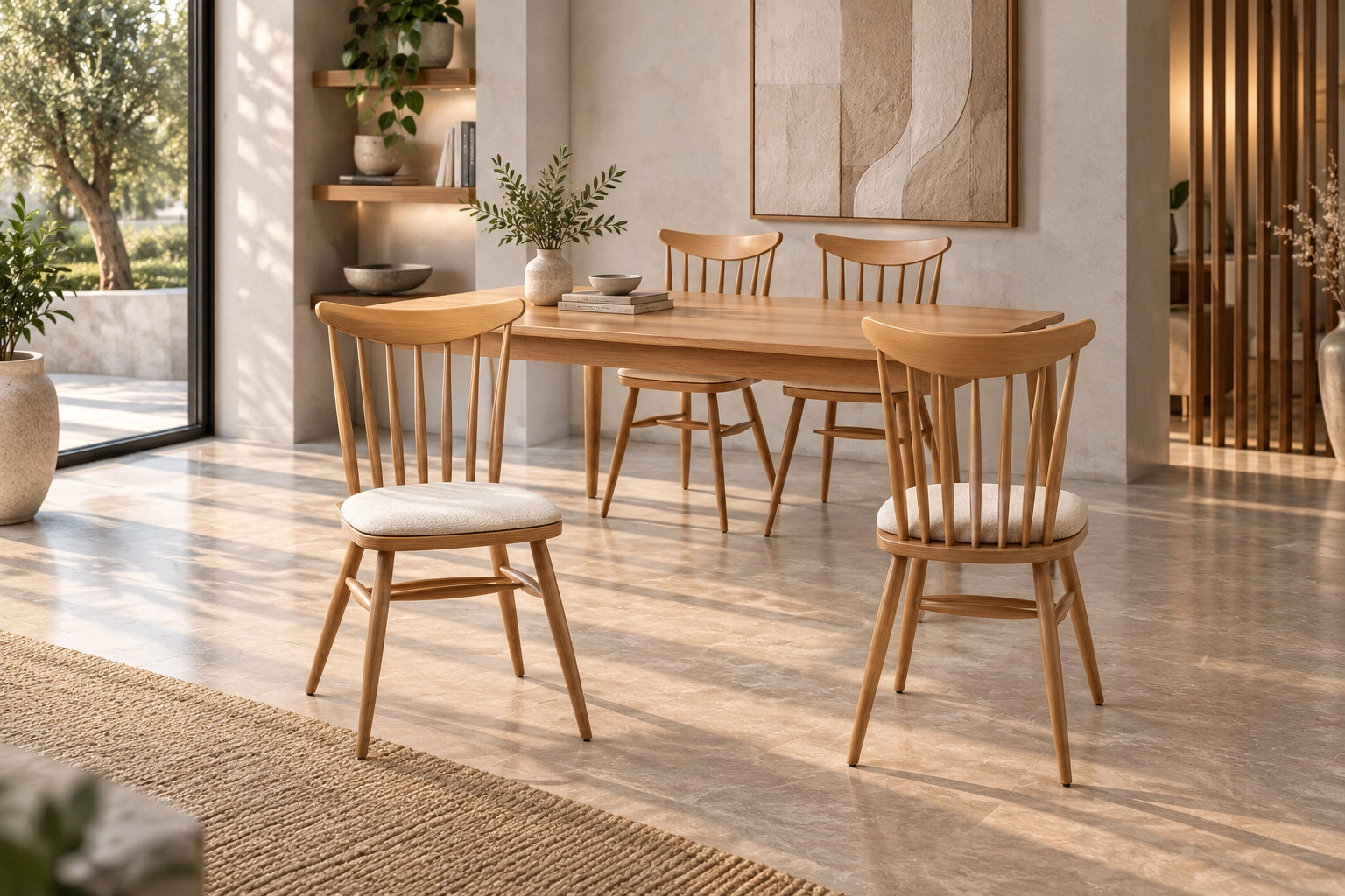 FİNİKE MASA, KIRLANGIÇ SANDALYE, NATURAL, 140x90