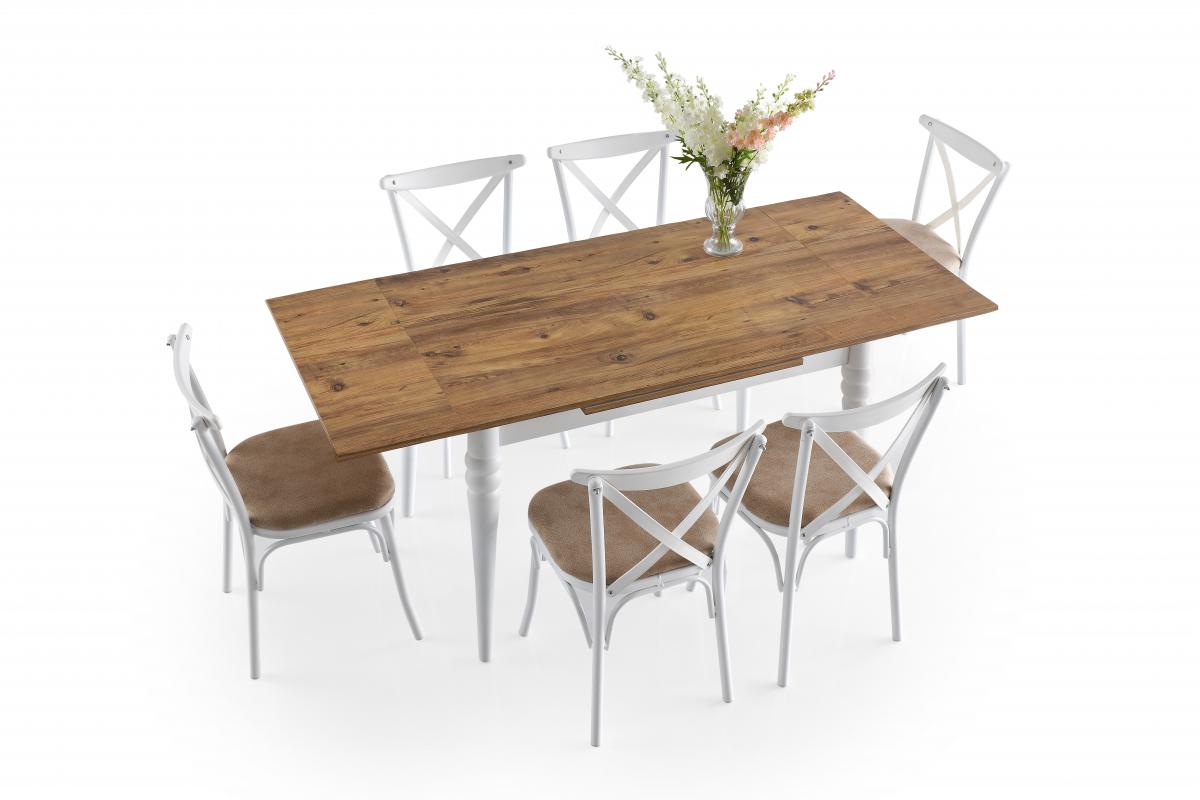 SALİVA MASA, BAHAR ÇAPRAZ SANDALYE, KAHVE BEYAZ, 110x70