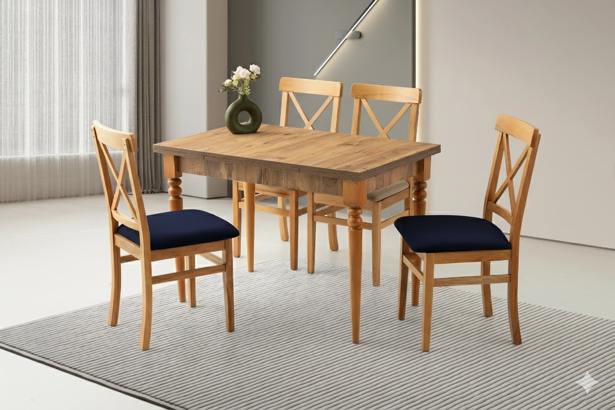 SANDOR MASA, ÇAPRAZ DÖŞEMELİ SANDALYE, DIŞBUDAK LACİVERT, 110x70