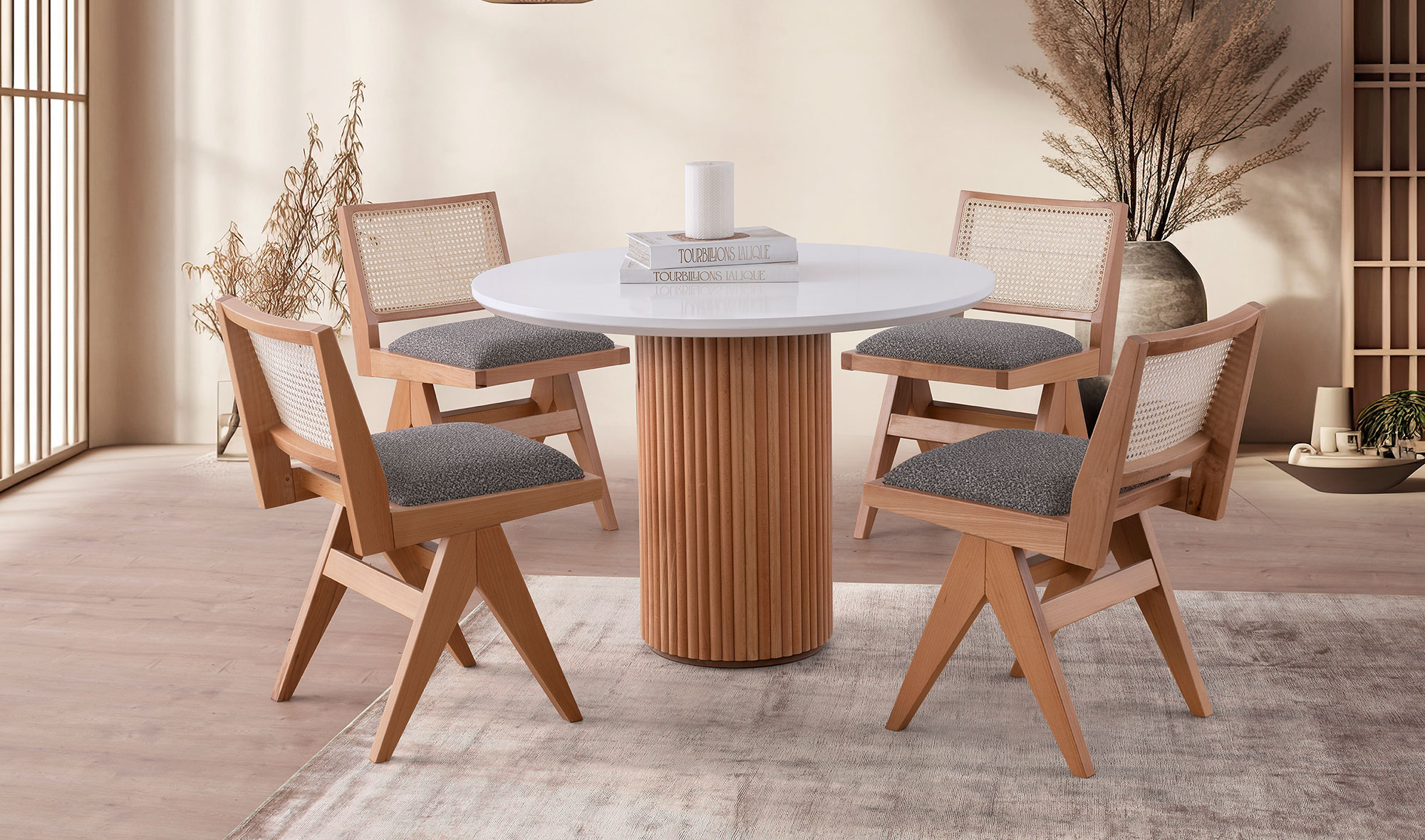 EKSEN MASA, MONARCH SANDALYE, BEYAZ, 105x105