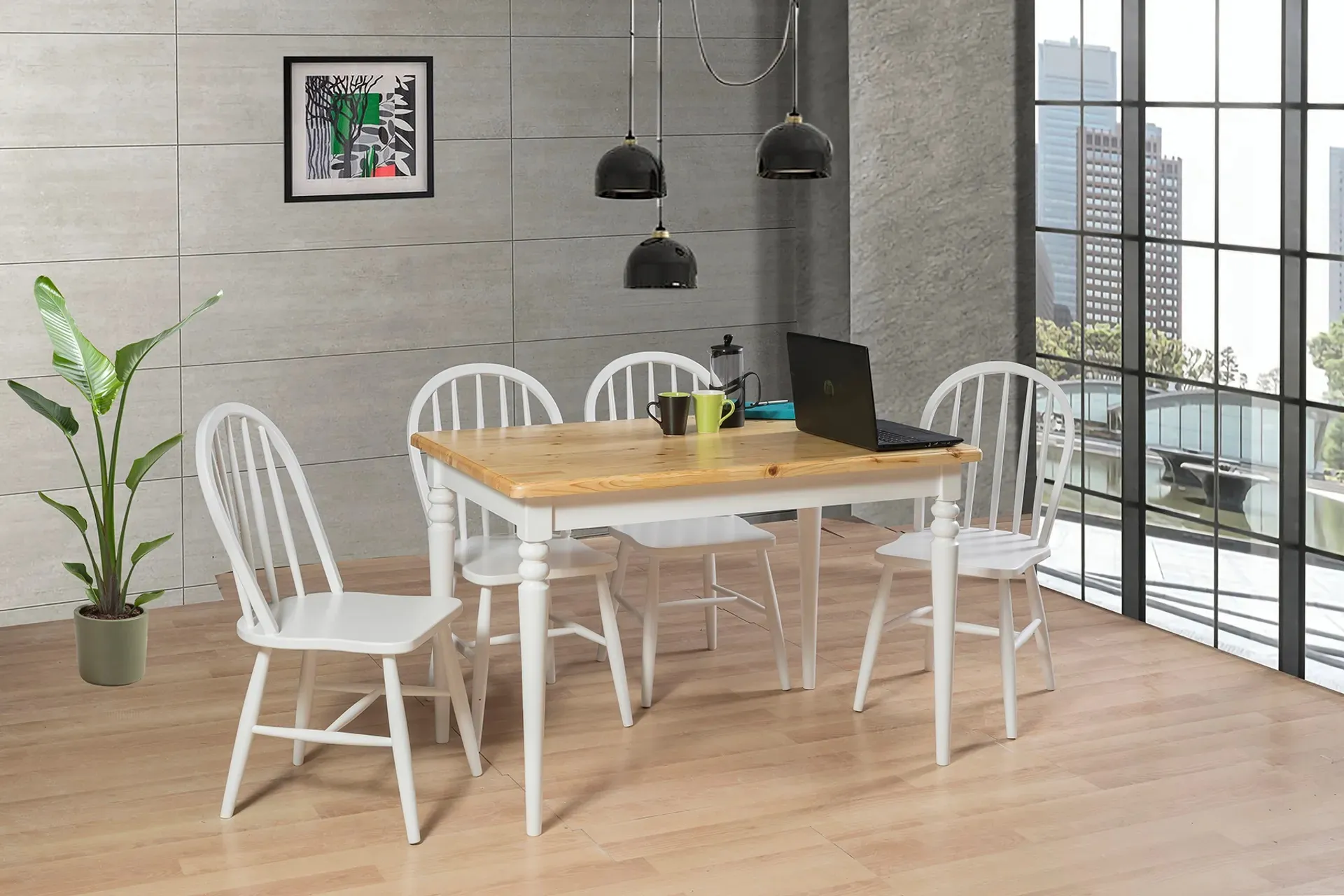 HARPUT MASA, AMERİKAN SANDALYE, MEŞE BEYAZ, 140x80