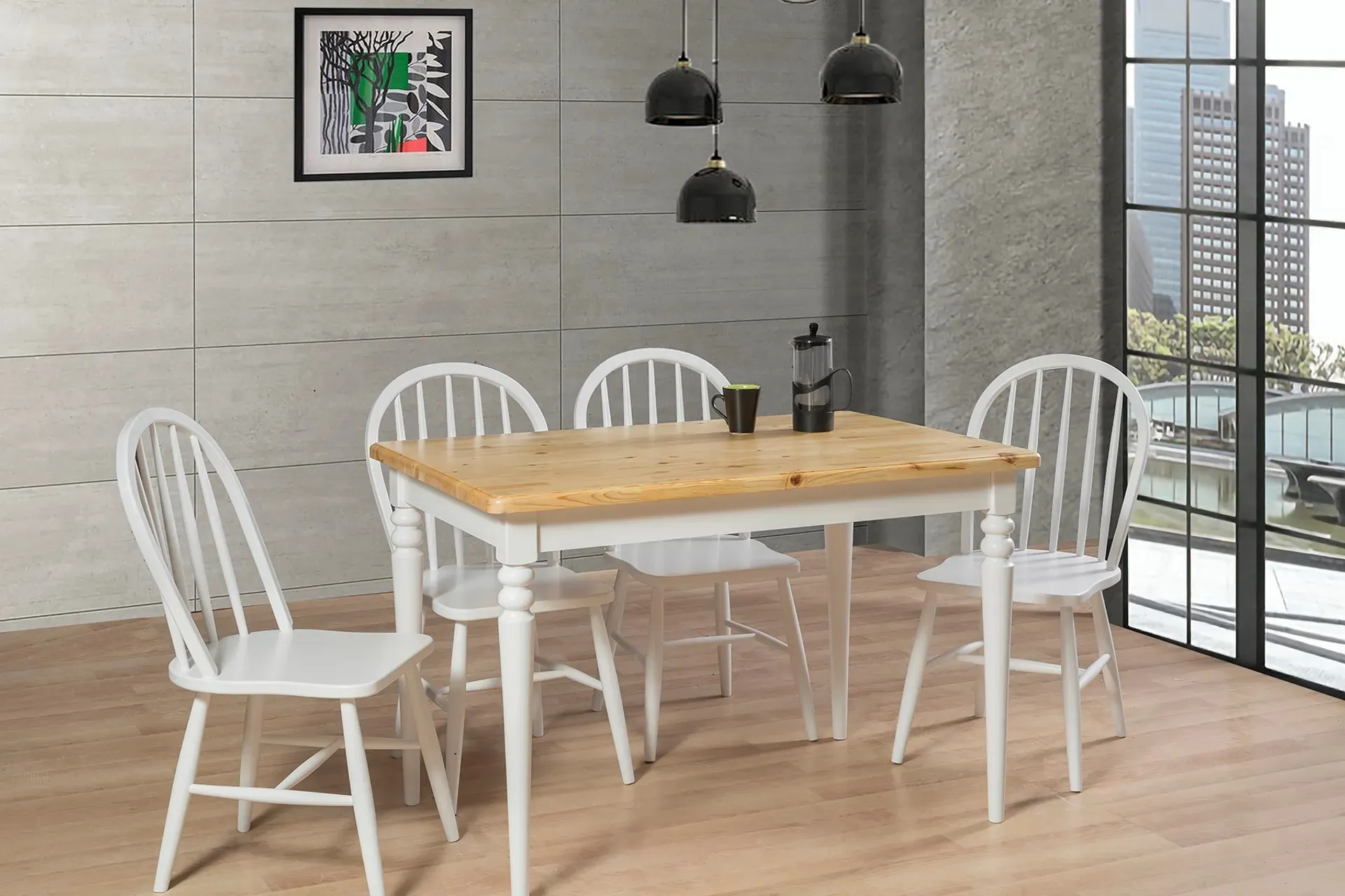 HARPUT MASA, AMERİKAN SANDALYE, MEŞE BEYAZ, 140x80