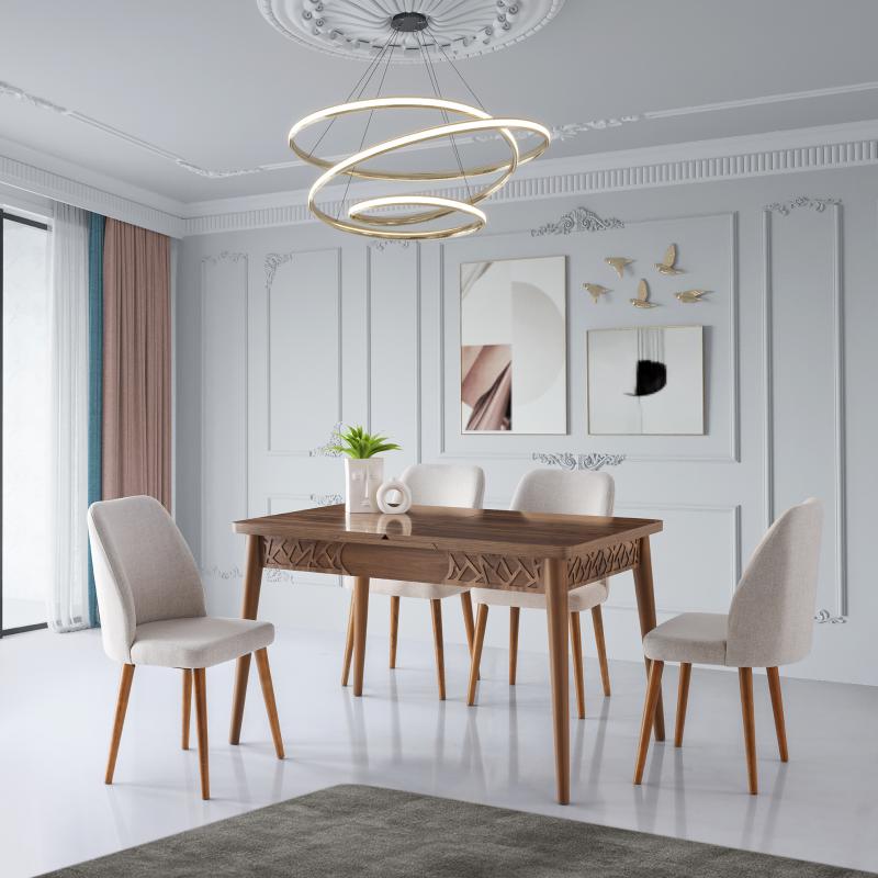 ARMİN MASA, MERİDA SANDALYE, HALİÇ CEVİZ, 130x80