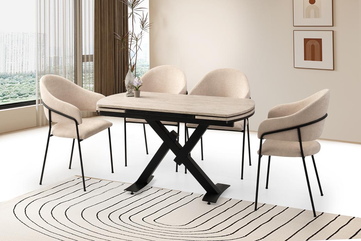 STEEL MASA, KARDELEN SANDALYE, SİDON, 130x80