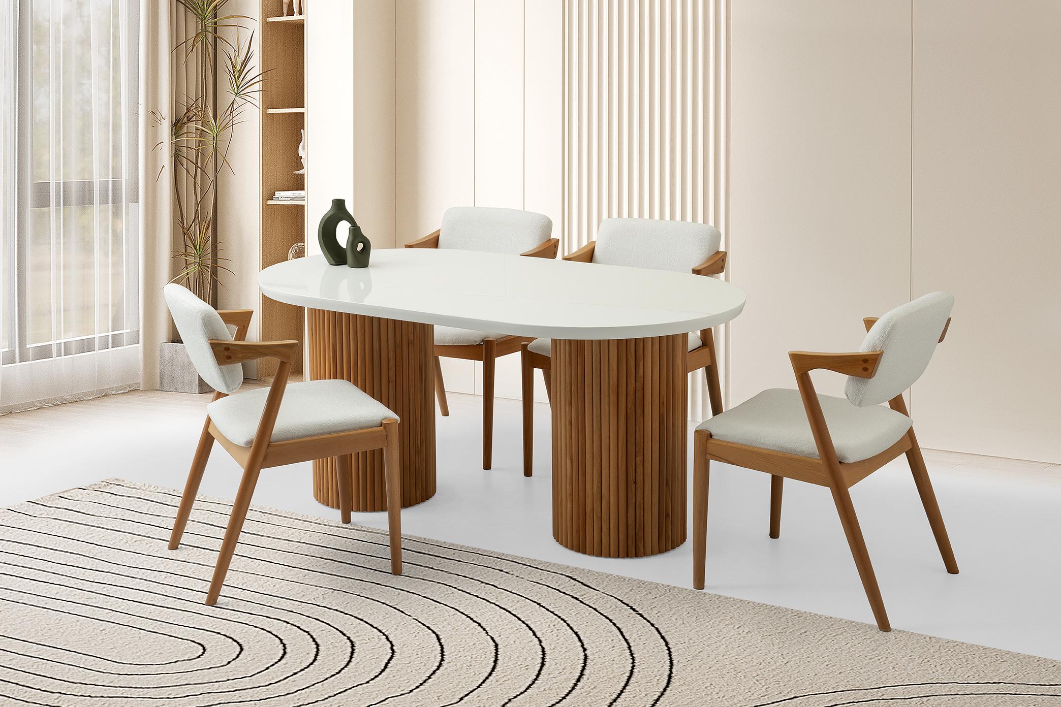 LORA HG MASA, KAR BEYAZ, NATURAL AYAK, 160x90