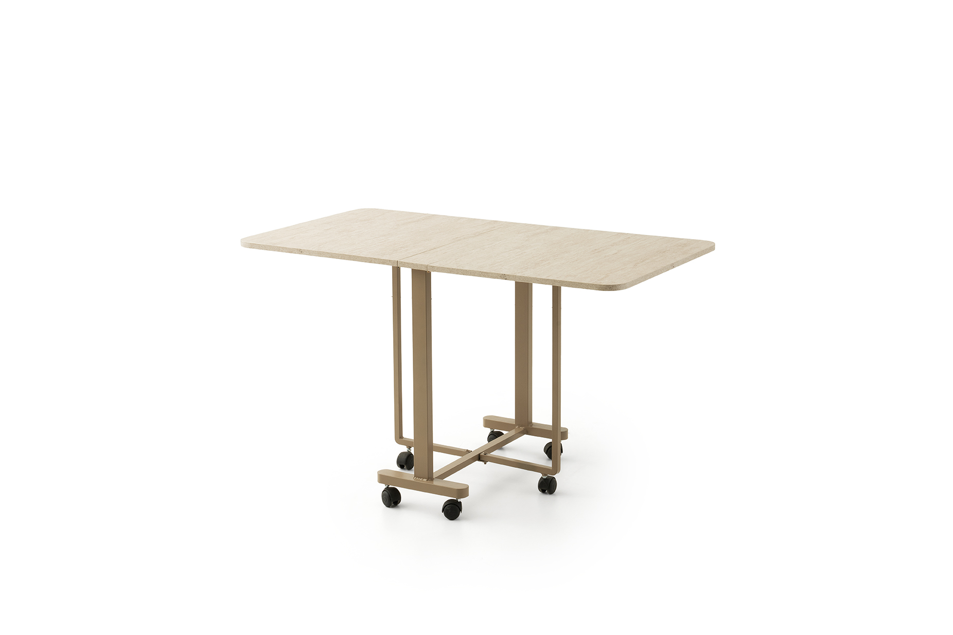 KATLANIR METAL TEKERLEKLİ AYAK MASA, TRAVERTEN, 70x10