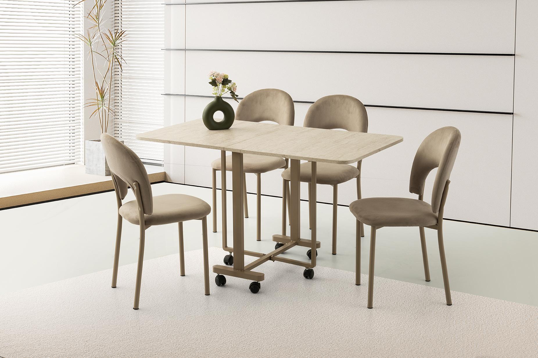 KATLANIR METAL TEKERLEKLİ AYAK MASA, TRAVERTEN, 70x10