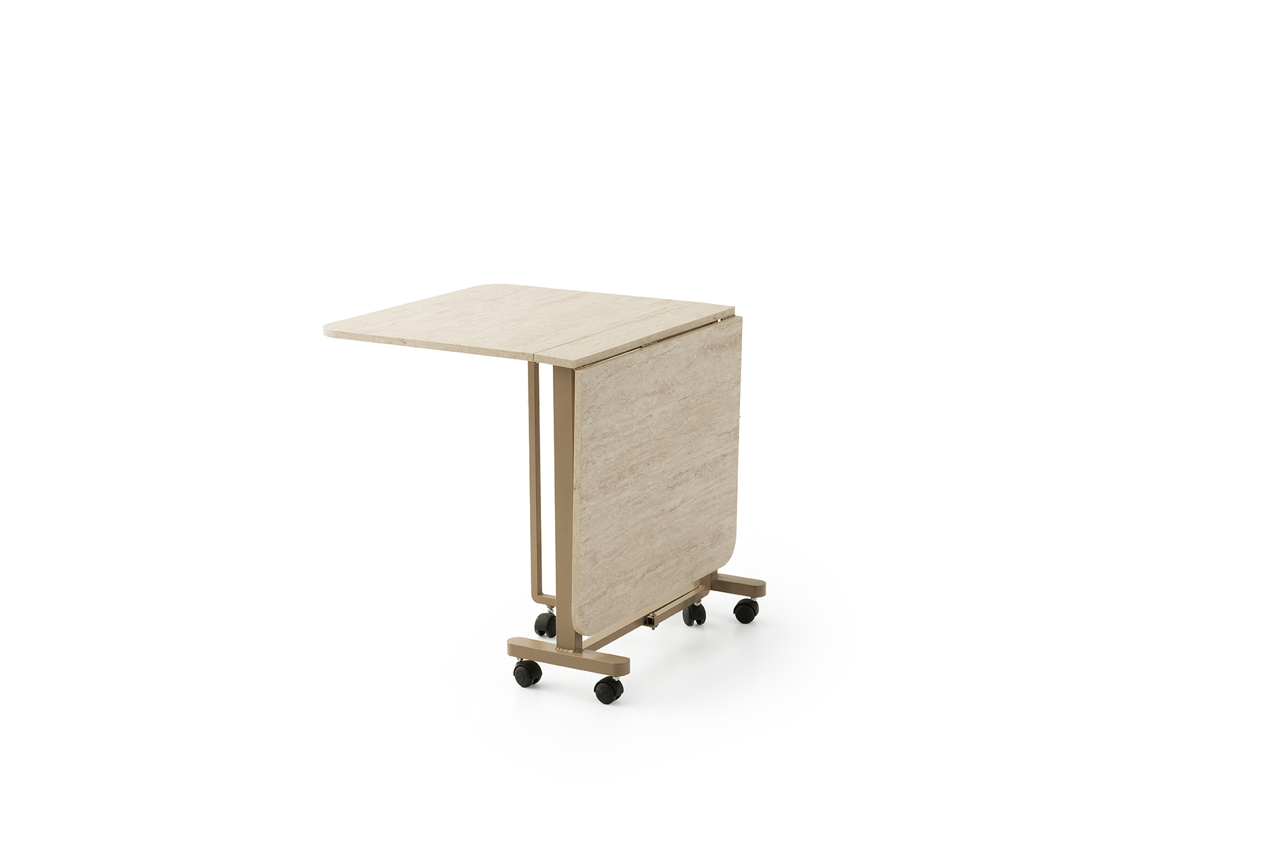 KATLANIR METAL TEKERLEKLİ AYAK MASA, TRAVERTEN, 70x10