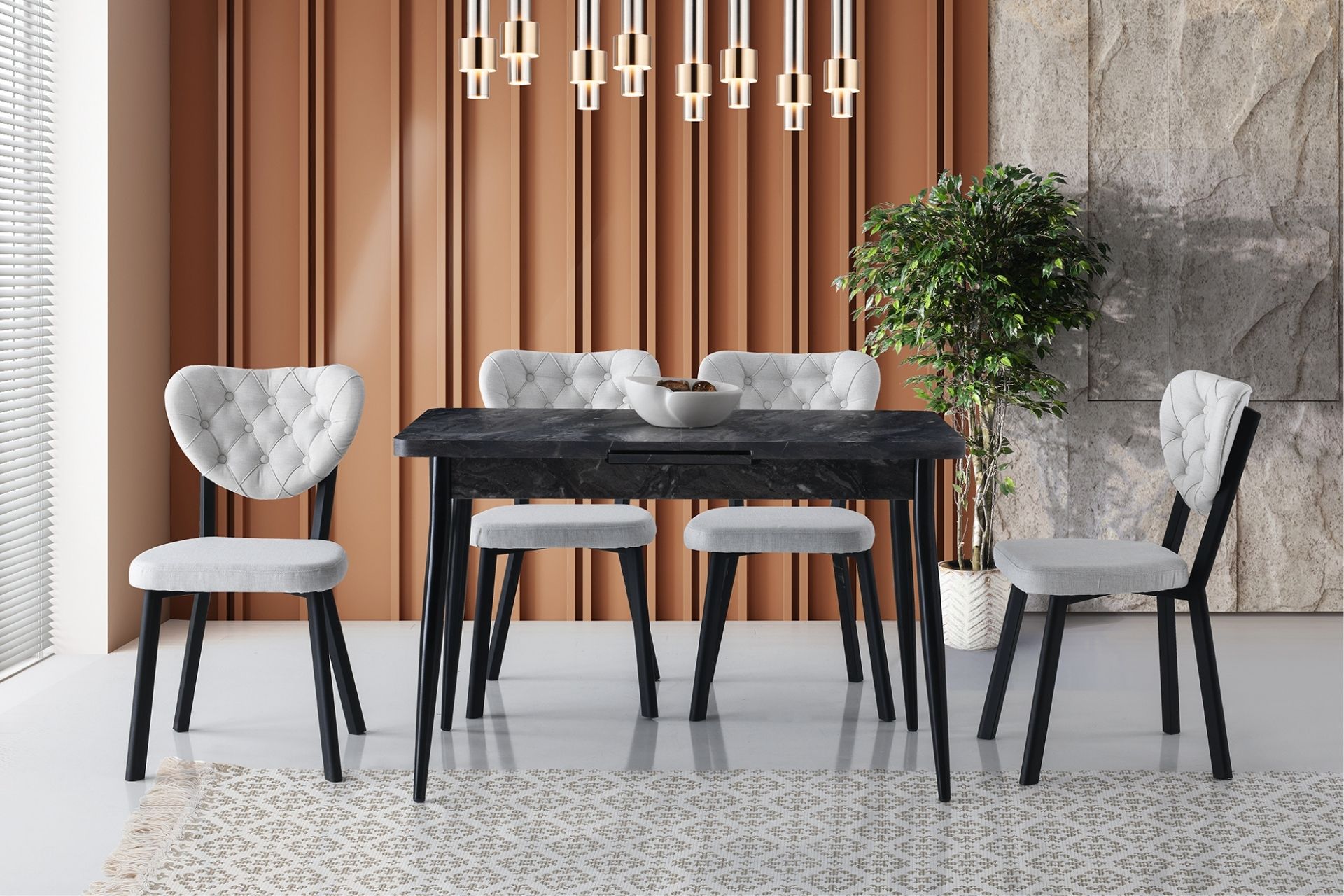 AY MASA, RİVONE SANDALYE, SİYAH, 120x70
