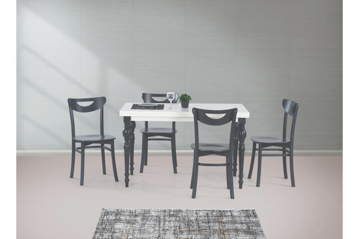DAMLA MASA, ALMAN SANDALYE, BEYAZ ANTRASİT, 125x80