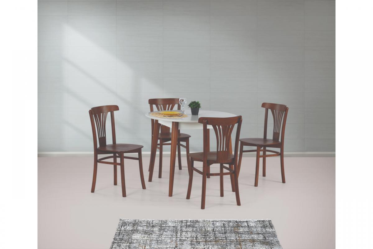 SİENA SABİT MASA, DEKOPAJLI SANDALYE, BEYAZ CEVİZ, 125x80