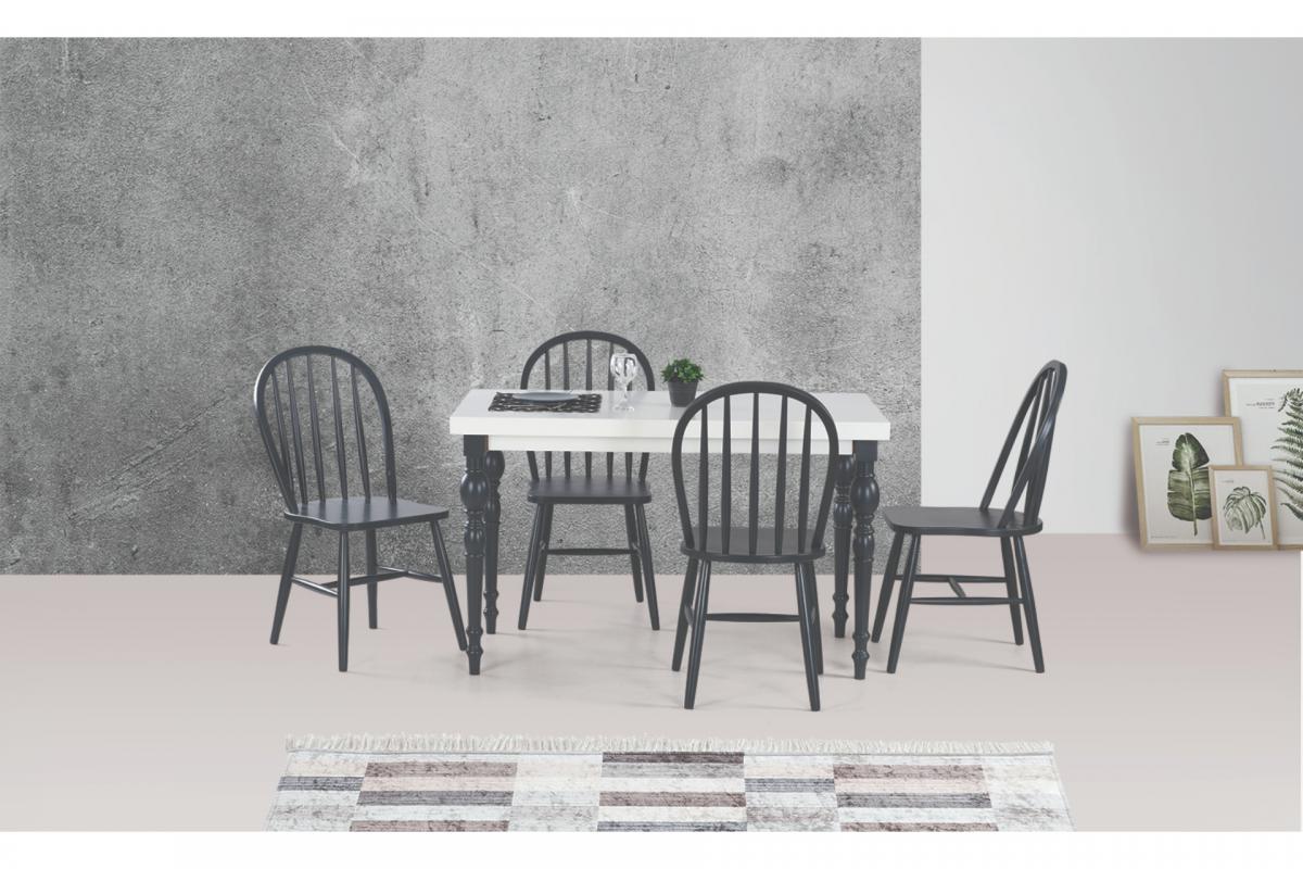 DAMLA MASA, AMERİKAN SANDALYE, BEYAZ ANTRASİT, 125x80