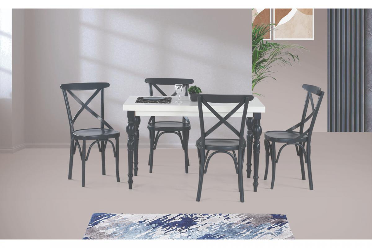 DAMLA MASA, ÇARPI ÇITALI TONET SANDALYE, BEYAZ ANTRASİT, 125x80