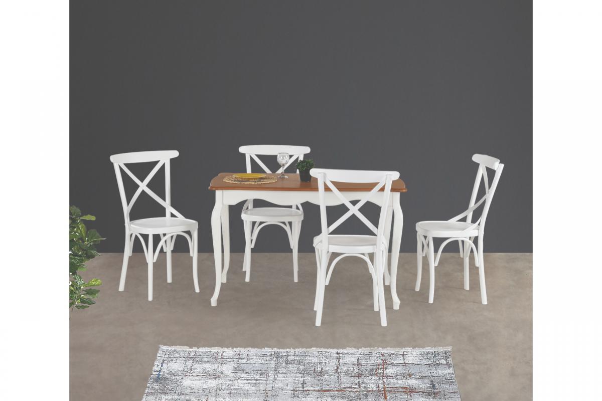 ADA LÜKENS MASA, ÇARPI ÇITALI TONET SANDALYE, EKRU, 125x80