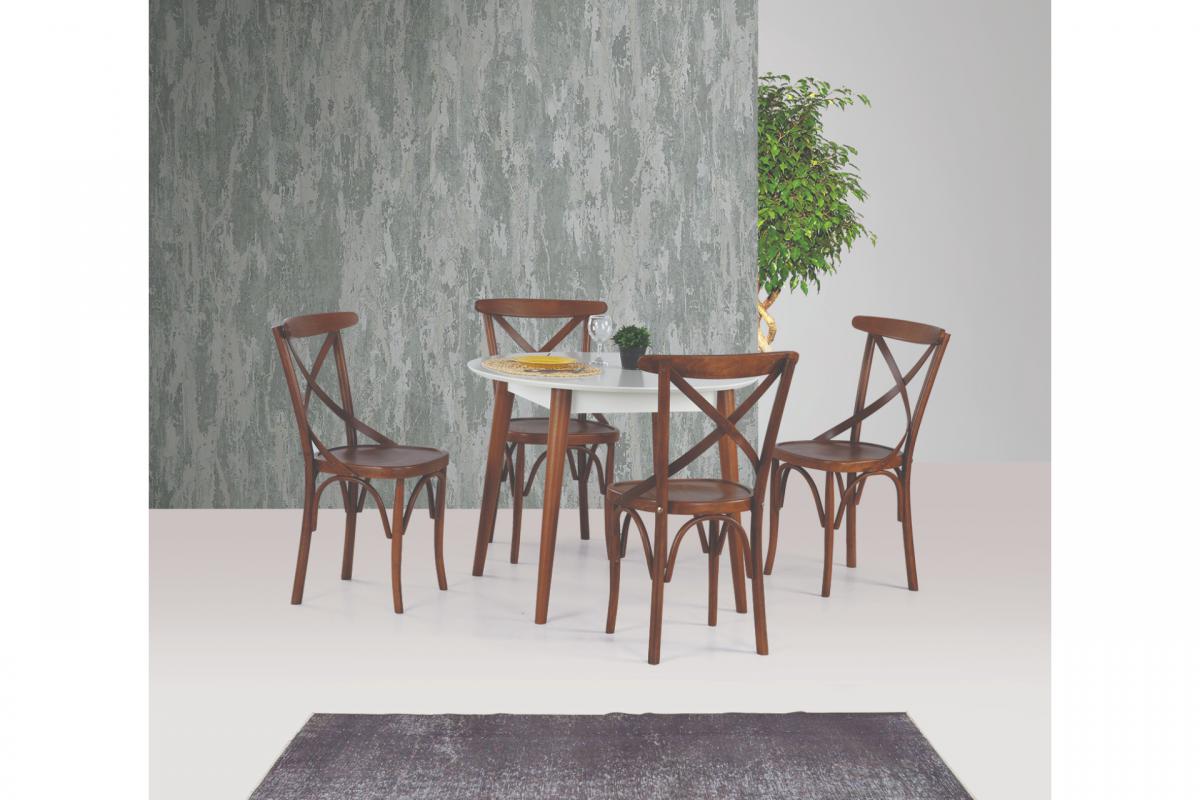SİENA SABİT MASA, THONET SANDALYE ,CEVİZ, 90x90
