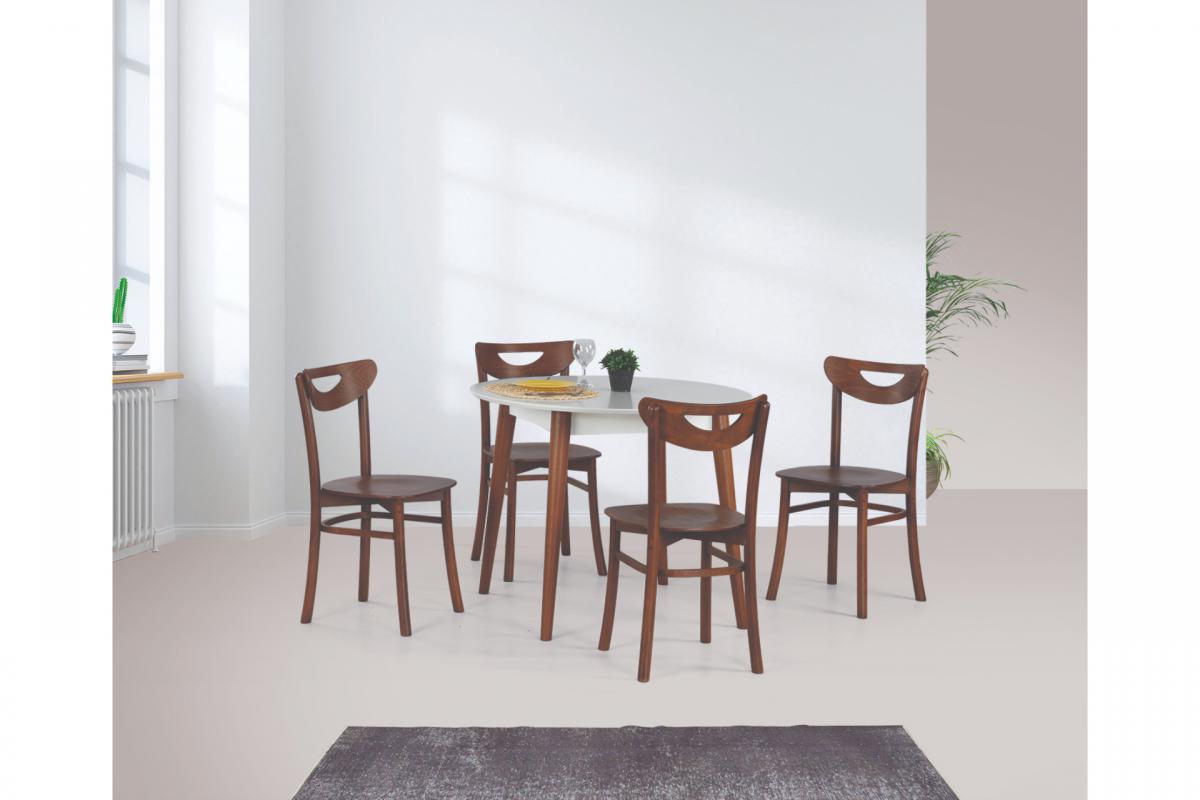 SİENA SABİT MASA, ALMAN SANDALYE , BEYAZ CEVİZ, 90x90