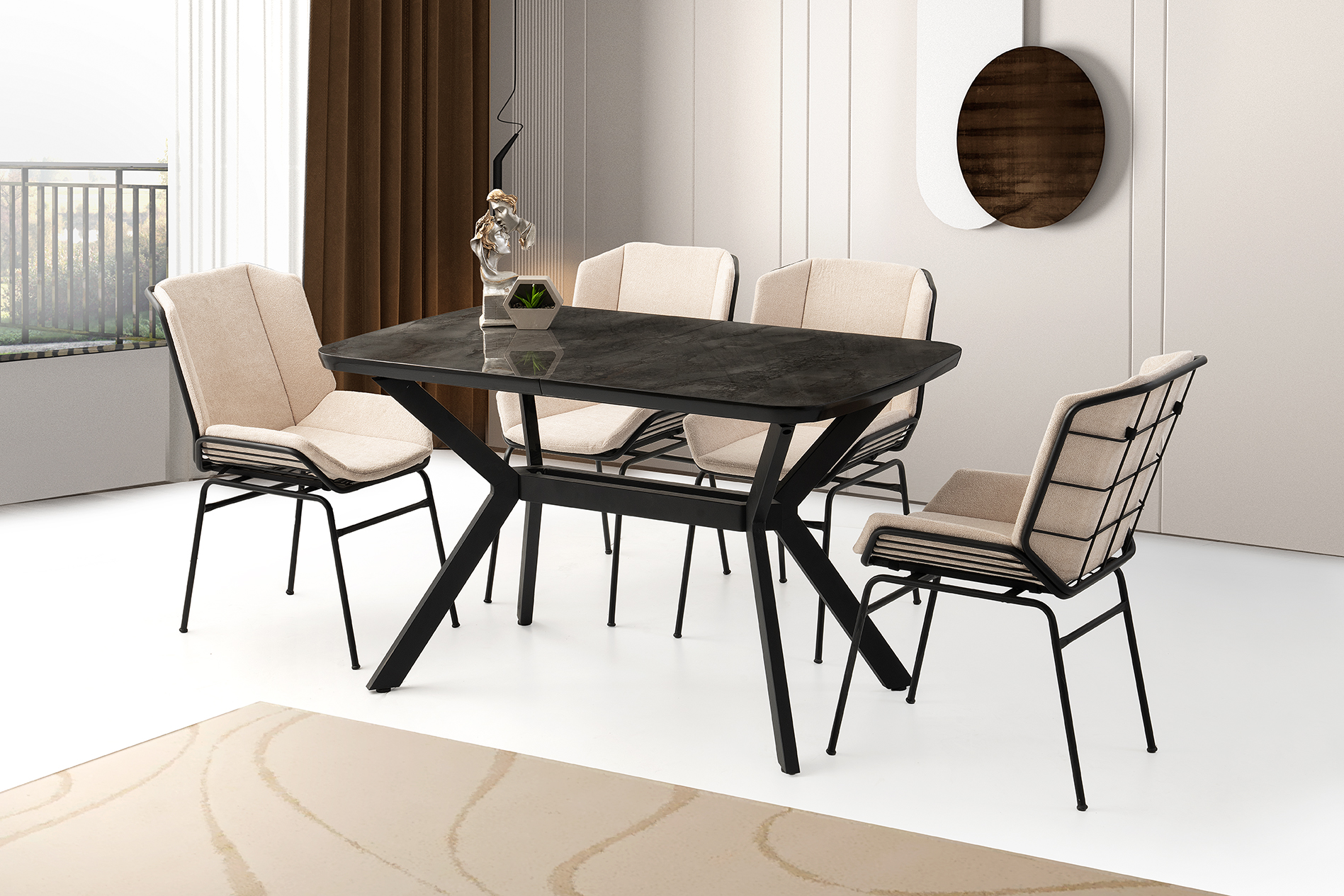 ZÜMRÜT MASA, FİERA SANDALYE, İRONY HG, 130x80