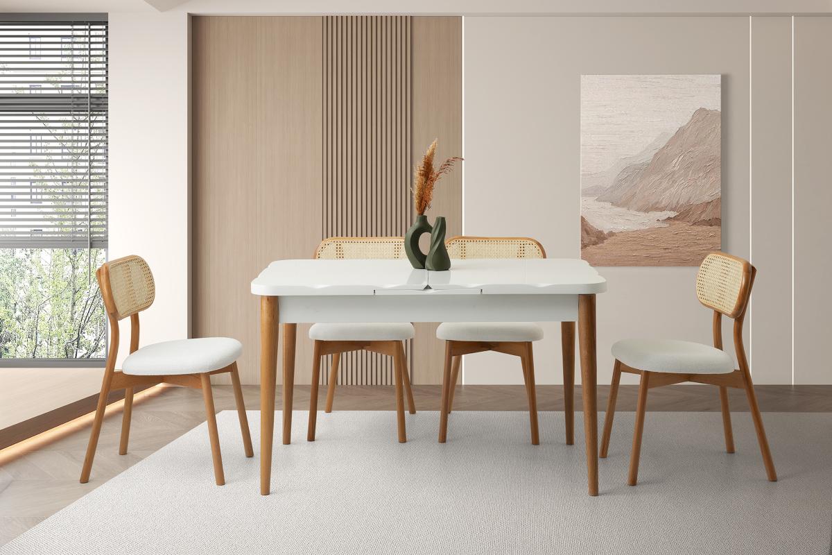 ARGUN HG MASA, ZERDA SANDALYE, KAR BEYAZ, 130x80 - Levent Mobilya