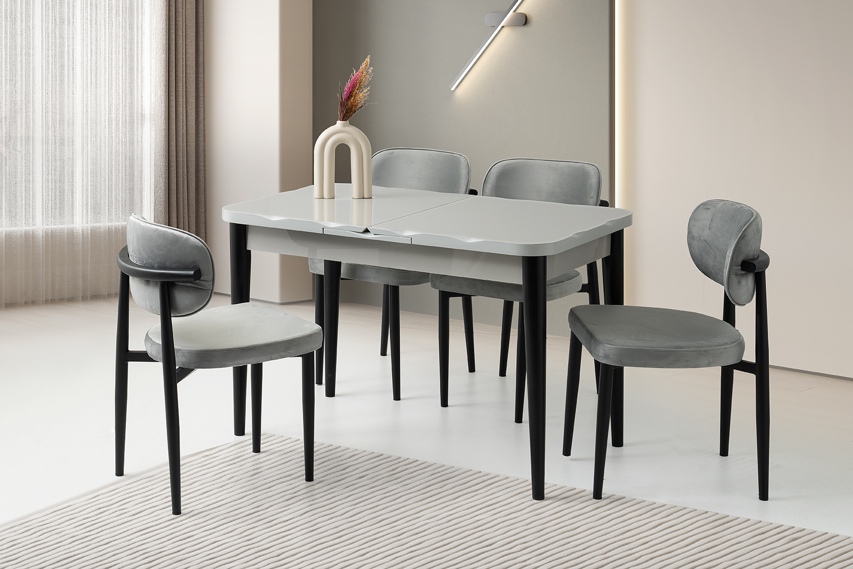 ARGUN HG MASA, PERLA SANDALYE, GRİ, 120x70