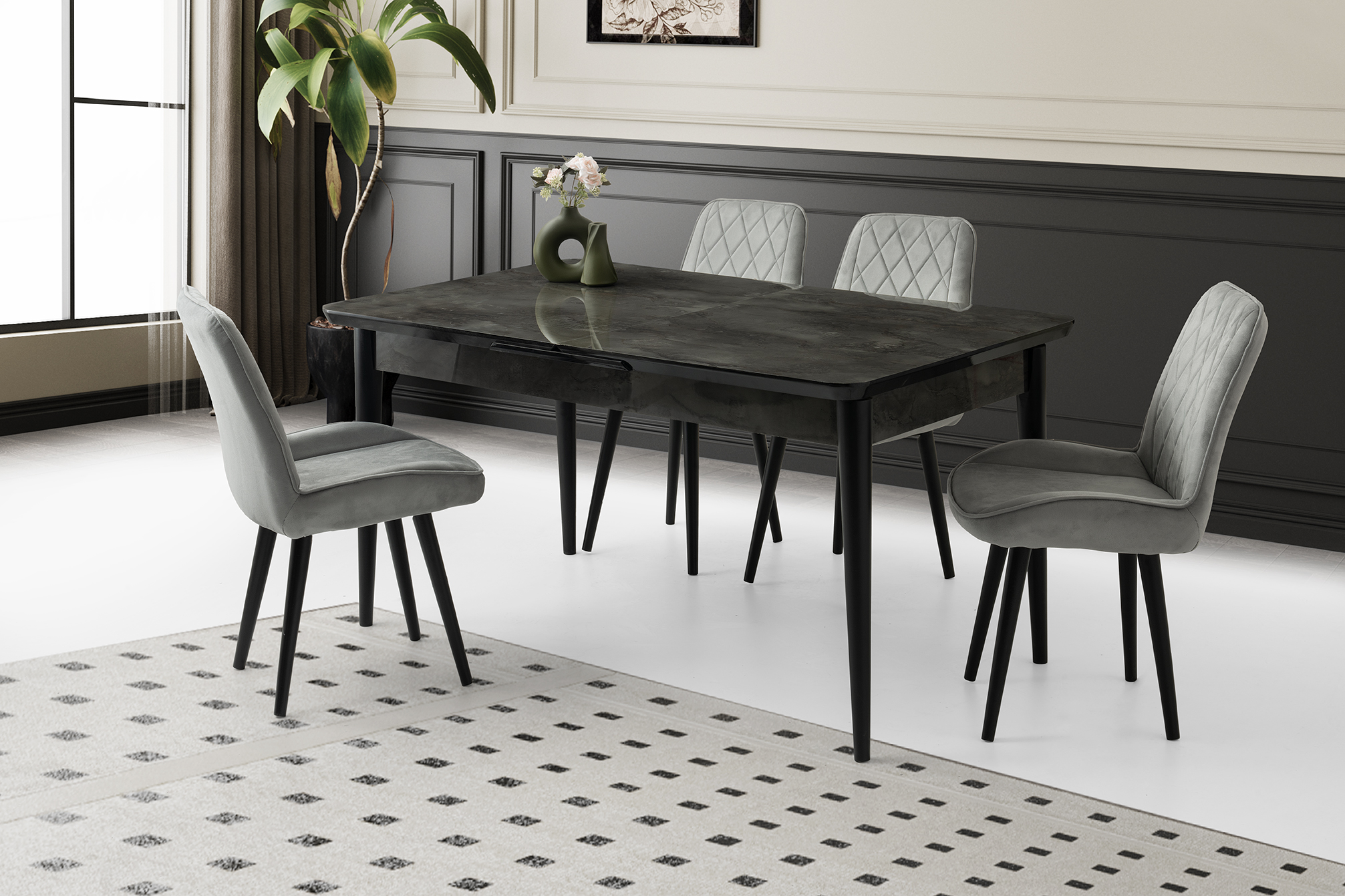 RÜZGAR HG MASA, ALORA SANDALYE, İRONY, 160x90