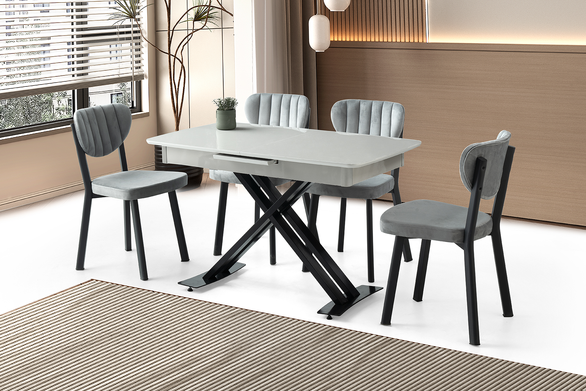 OTRANTO HG MASA, ÇAKIL SANDALYE, AÇIK GRİ, 120x70