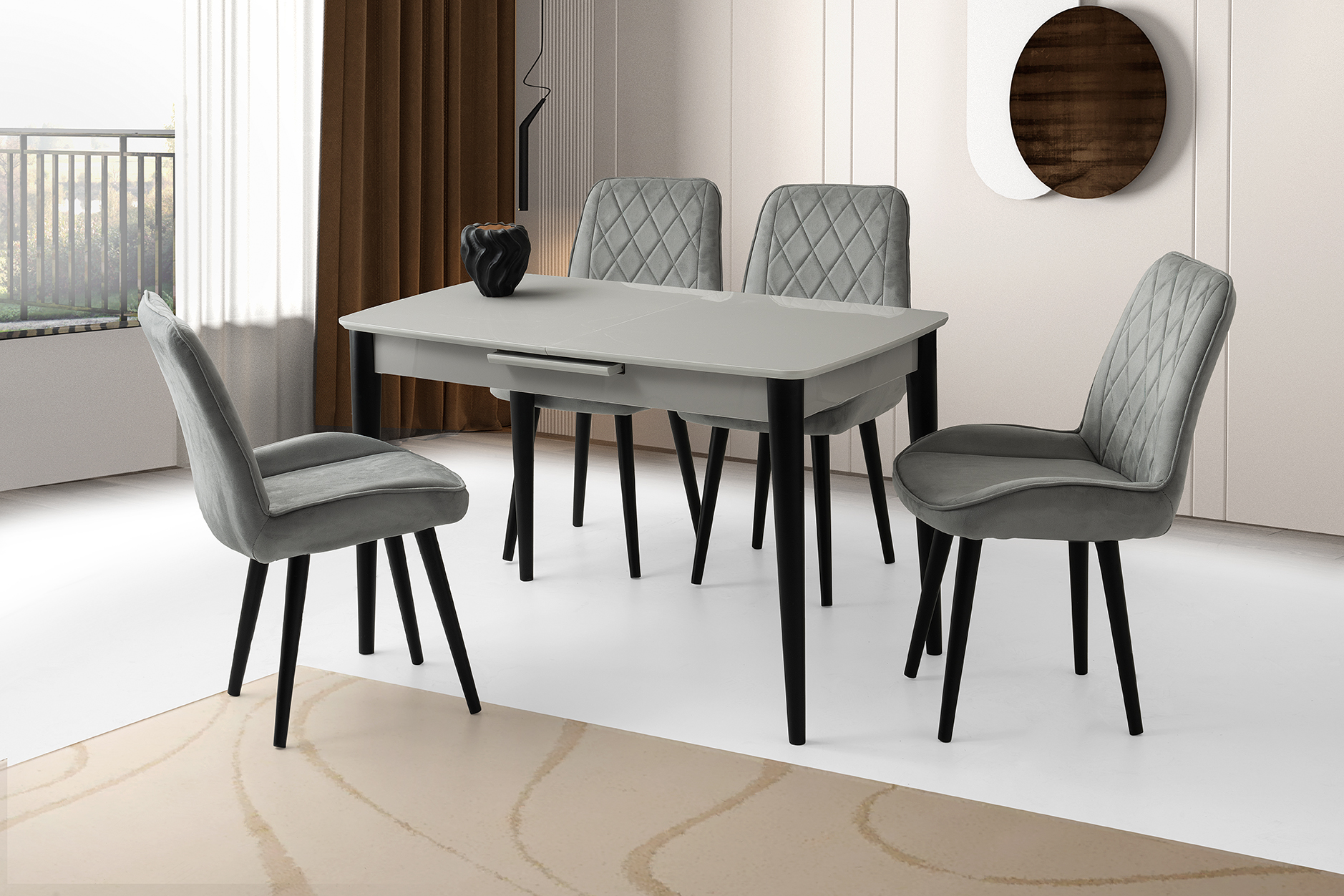 MADRİD HG MASA, ALORA SANDALYE, AÇIK GRİ, 120x70