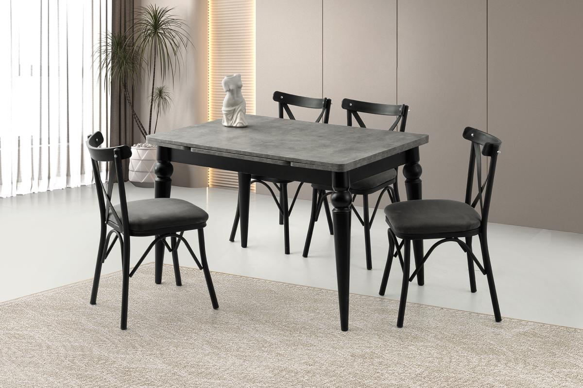 ROYAL TORNA AYAK MASA, BAHAR ÇAPRAZ SANDALYE, RETRO GÜMÜŞ, 120x80