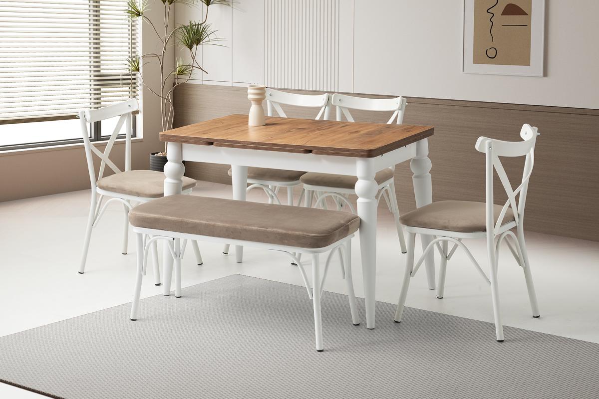 ROYAL TORNA AYAK MASA, BAHAR ÇAPRAZ SANDALYE BANK TAKIMI, DIŞBUDAK, 110x70