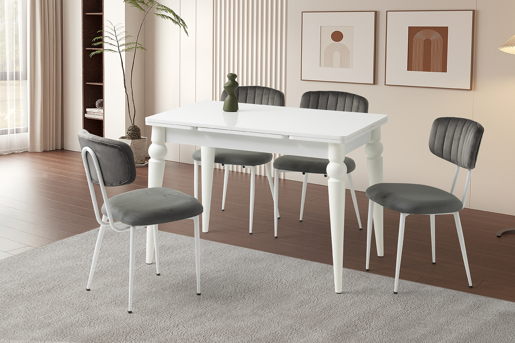 ROYAL TORNA AYAK MASA, CARINA SANDALYE, BEYAZ, 110x70