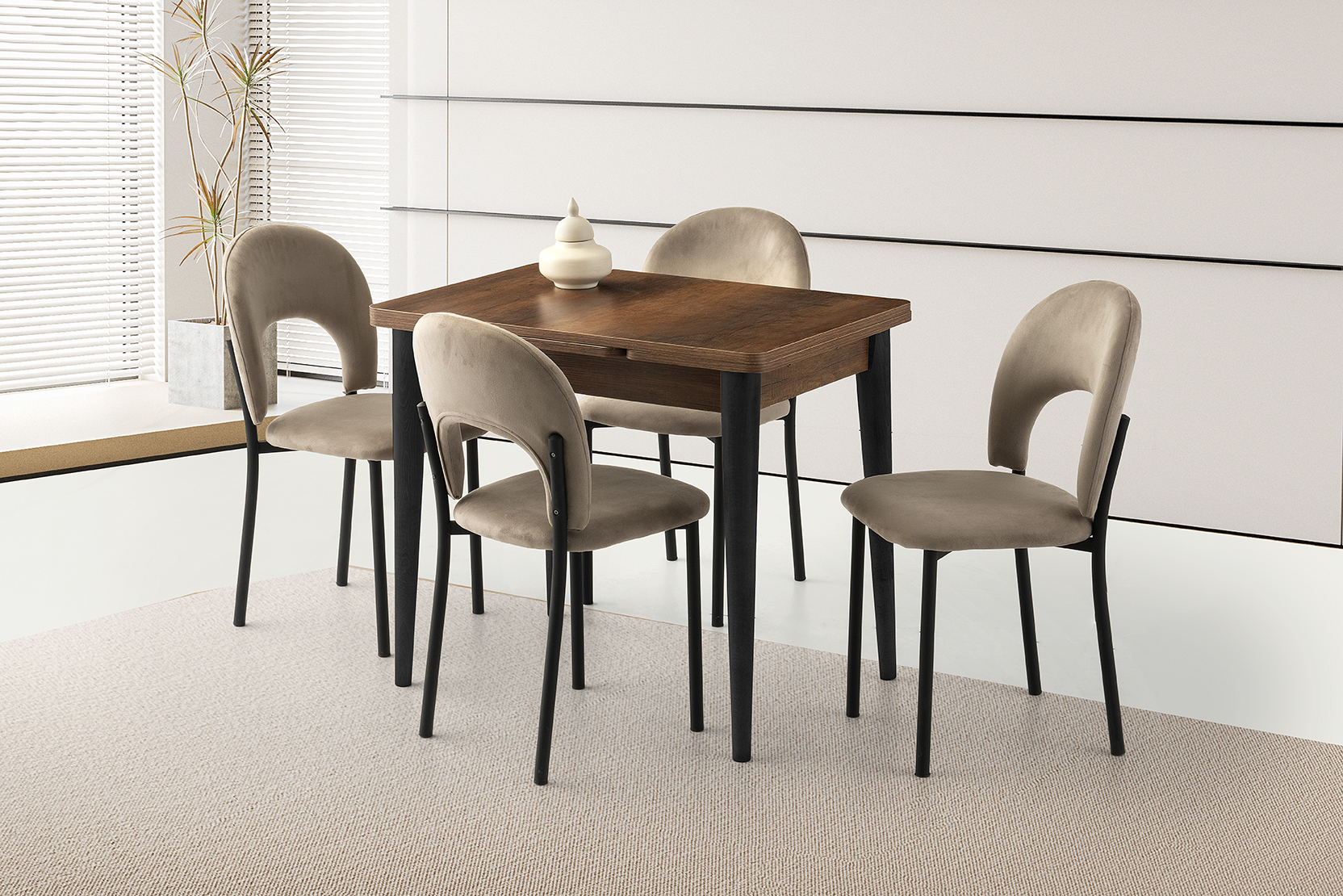 ROYAL RETRO AYAK MASA, NOVA SANDALYE, CEVİZ, 90x60