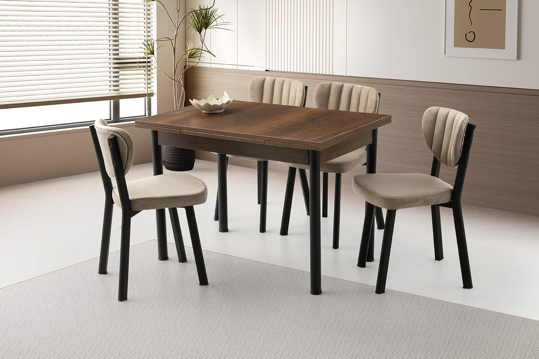 SMART MASA, ÇAKIL SANDALYE, CEVİZ, 110x70