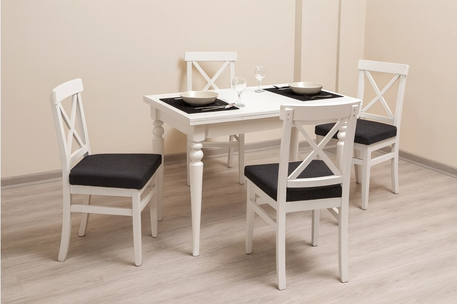 SANDOR ÇİZİLMEZ MASA, ÇAPRAZ DÖŞEMELİ SANDALYE , BEYAZ ANTRASİT, 110x70